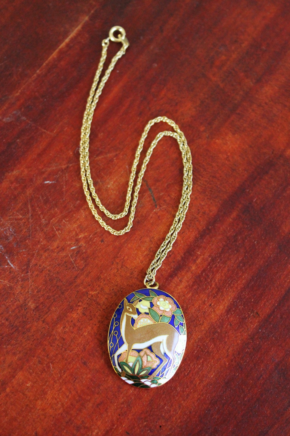 Vintage 1970's Doe Enamel Necklace