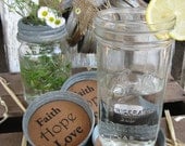 Canning Jar Coasters - "Faith Hope Love" - Wide Mouth Lids - Fits any Wide Mouth Jar - Mason jars - Farmhouse Weddings