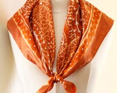 1980s Brown Orange Floral Rayon Scarf