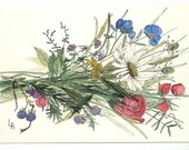 Botanical Garden Watercolor Woodland Wild Flower Bouquet Original Painting by Laurie Rohner