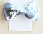 Gray and White Fabric Bow