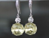 Silver and Sparkling Pale Lemon Yellow Swarovski Crystal Dangle Earrings