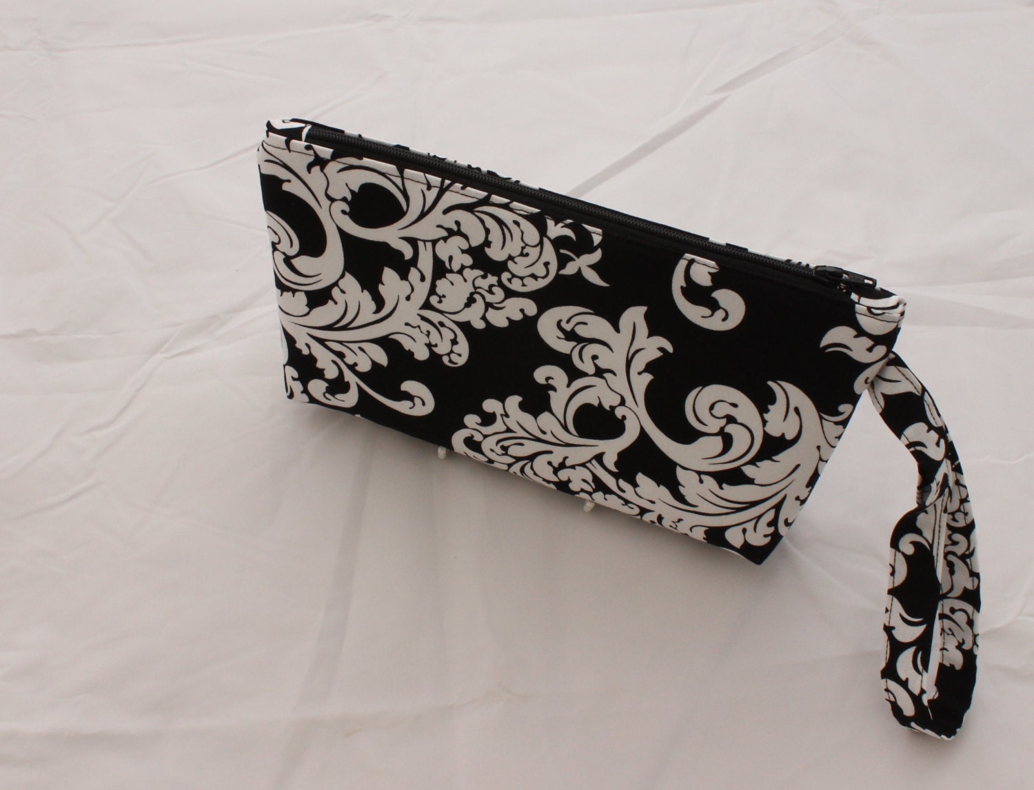Black and White Elegant Scroll Fabric Cosmetic Travel Wash Bag