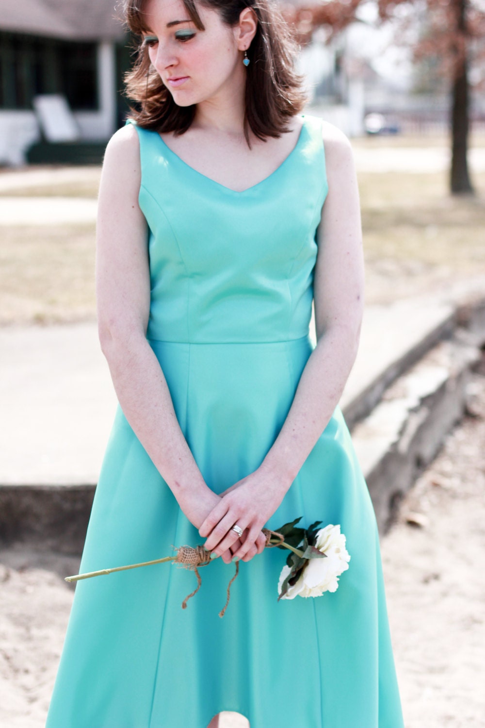 Aqua V-neck Bridesmaid Dress, party or prom dress, classic bridesmaid dress, modest wedding party dress - custom made in any color