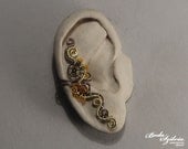 STEAMPUNK PRINCESS - OOAK wire wrapped  ear cuff  - brass, copper and topaz swarovski crystal