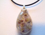 Purple Flowers Nature Pendant Resin Boho Necklace Bohemian Jewelry Silver Wire Garden Earth Woodland Spring Small Adjustable Teardrop