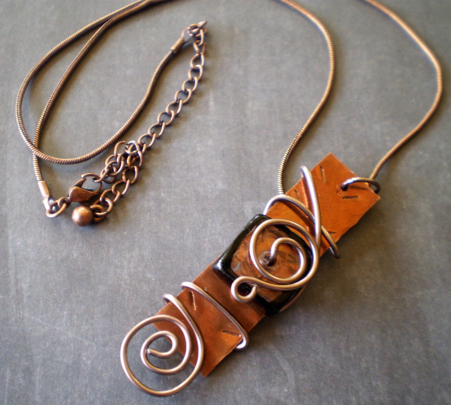 Geometric Pendant Copper and Wire Wrapped
