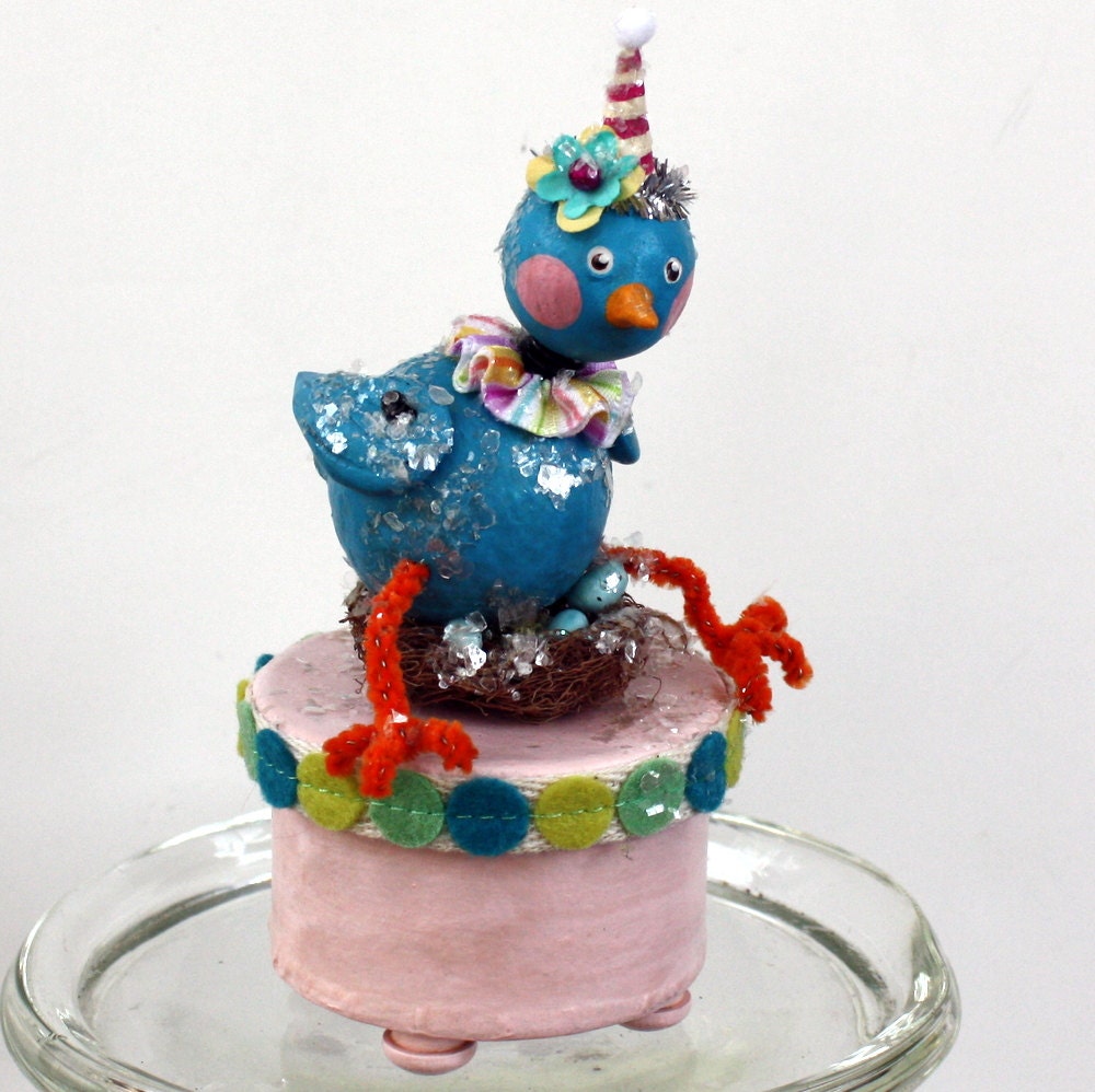 Blue Bird Folk Art Sculpted Trinket Box