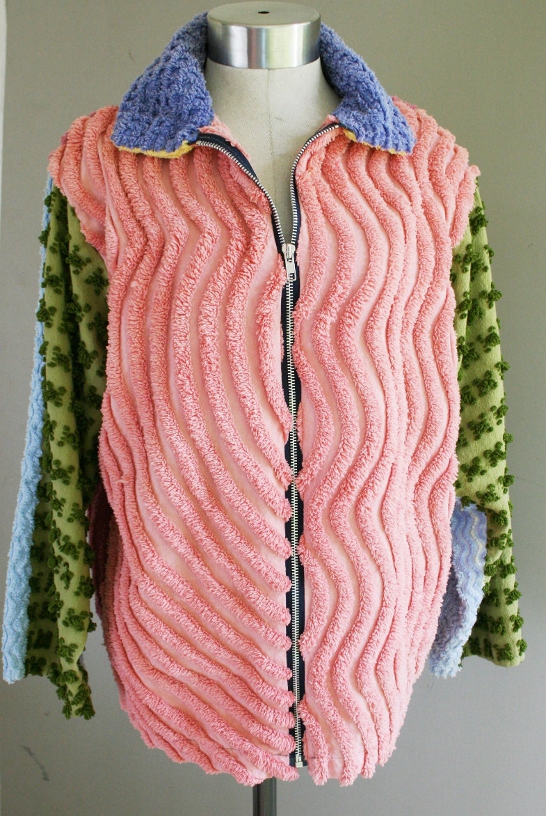 Don't bother making the bed...just wear it -  Chenille Jacket - Shabby Chic - by Cat Weasle Recycled Clothing