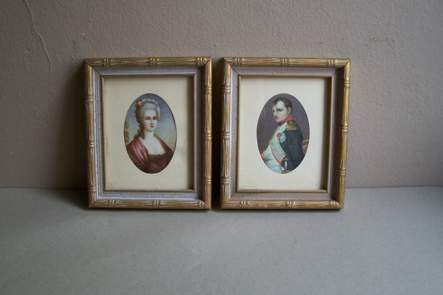 Vintage Napoleon Bonaparte and Marie Antoinette Portraits Framed
