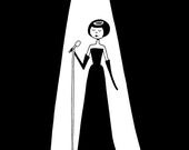 Emma sings a sweet song // Black and white dramatic nightclub singer drawing // 8x10 art print