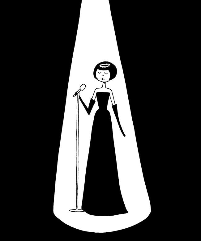Emma sings a sweet song // Black and white dramatic nightclub singer drawing // 8x10 art print