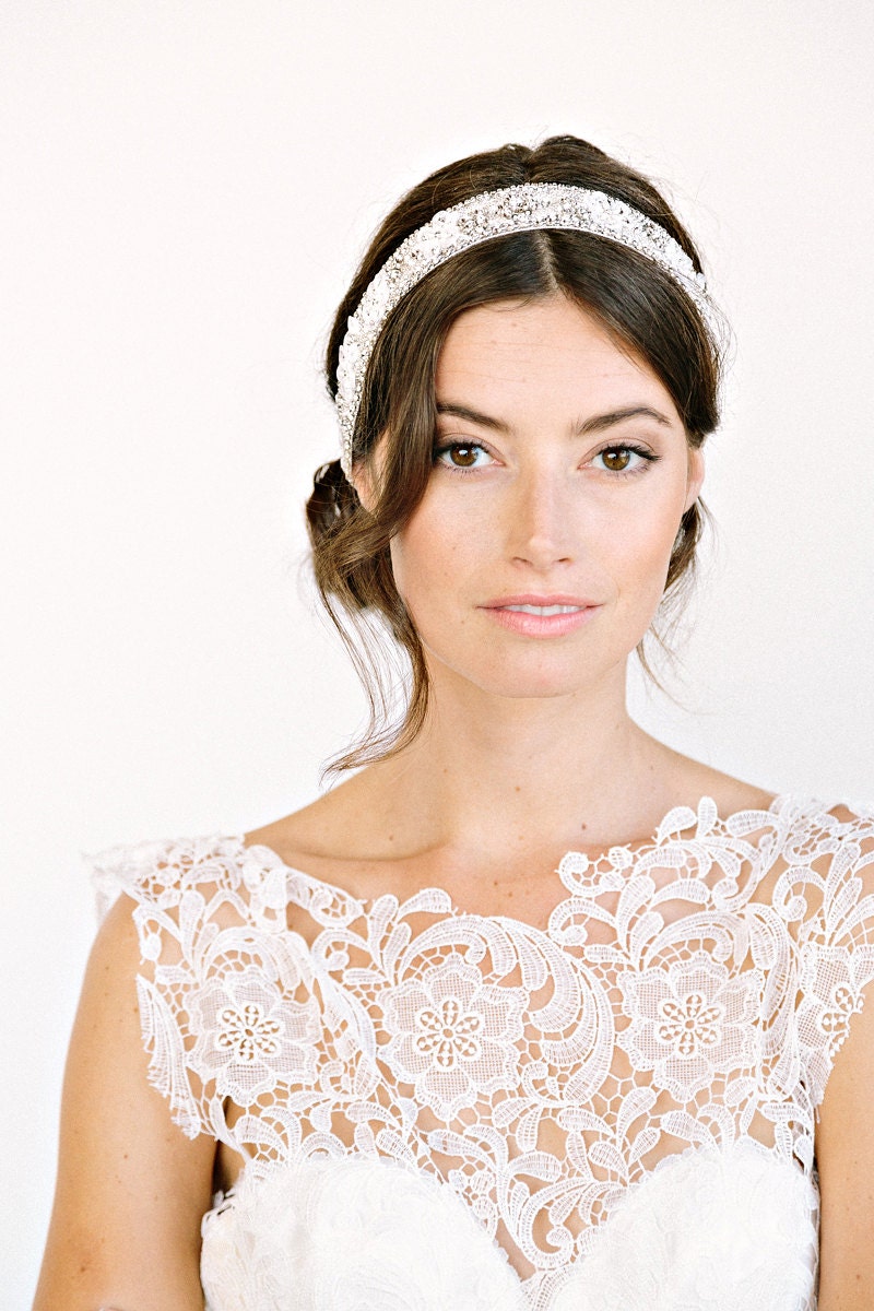 CHARLIZE Headband-  floral, bridal, rhinestone, crystal, veil, wedding, tiara, headpiece