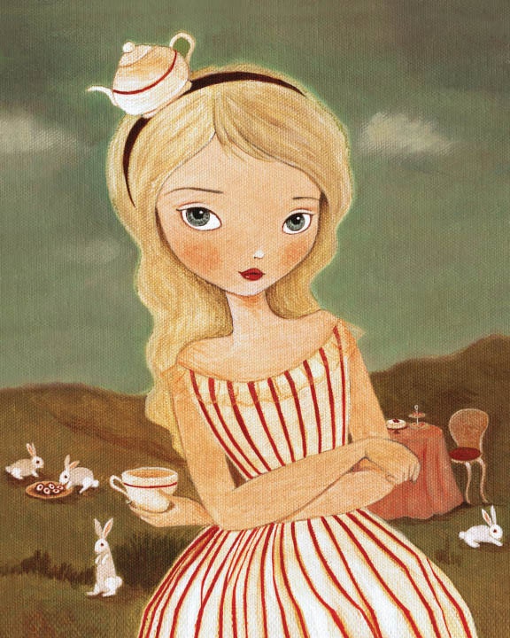 Alice In Wonderland Art, Girl Art Print, Nursery Art, Children's Art, Girls Room Art, Poster, Art for Children - A Tea Party 8x10 Print