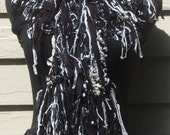 Black & White Handmade Crochet Fringed Scarf