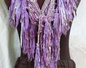 Violet Purple & Silver Gray Silk and Seacell Handmade Crochet Scarf