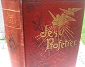 Antique German religious book, red covers with gold angels, gorgeous Victorian book