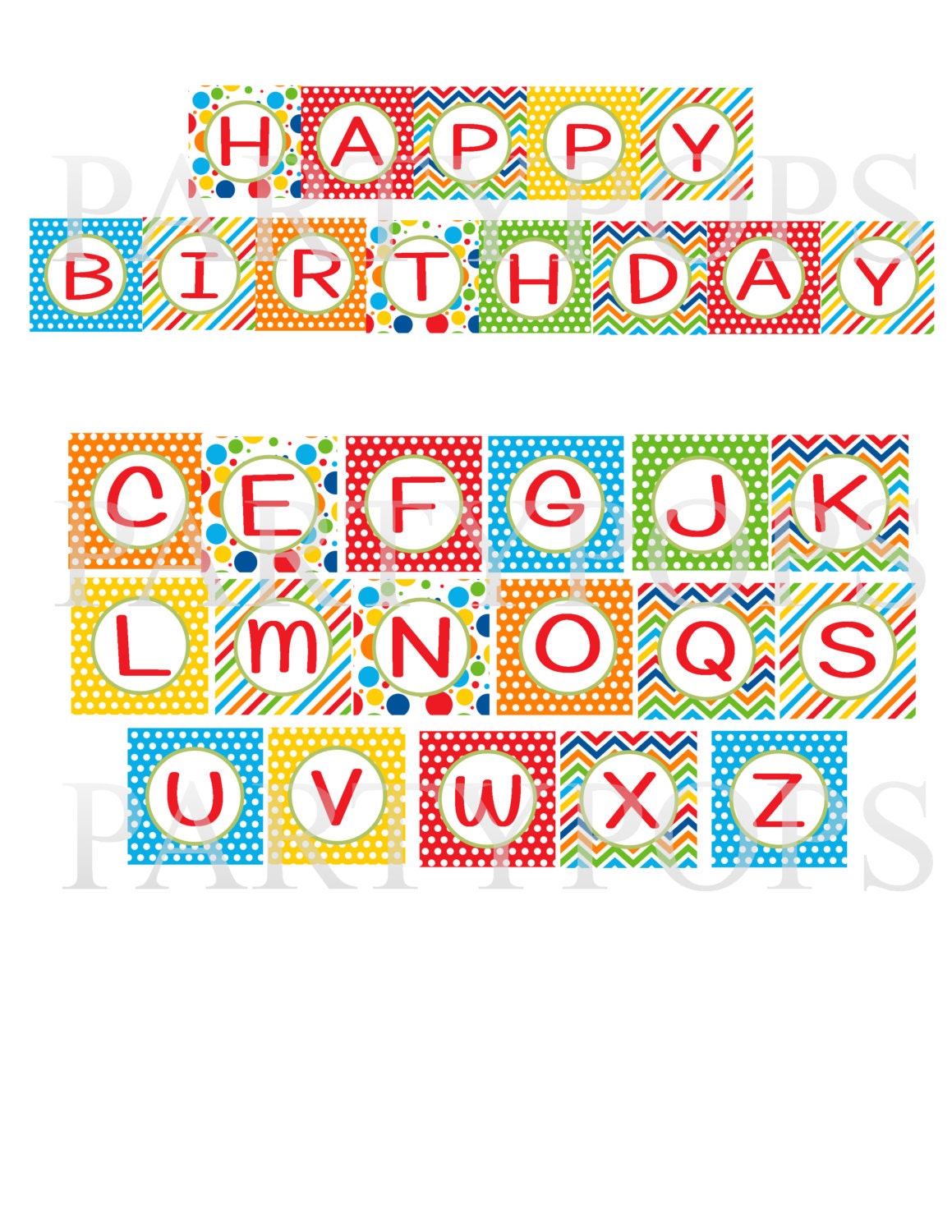 Primary  Happy Birthday Printable Party Banner,  Letter, Alphabet, Personalize, Circus Birthday Party, INSTANT DOWNLOAD Circus party banner