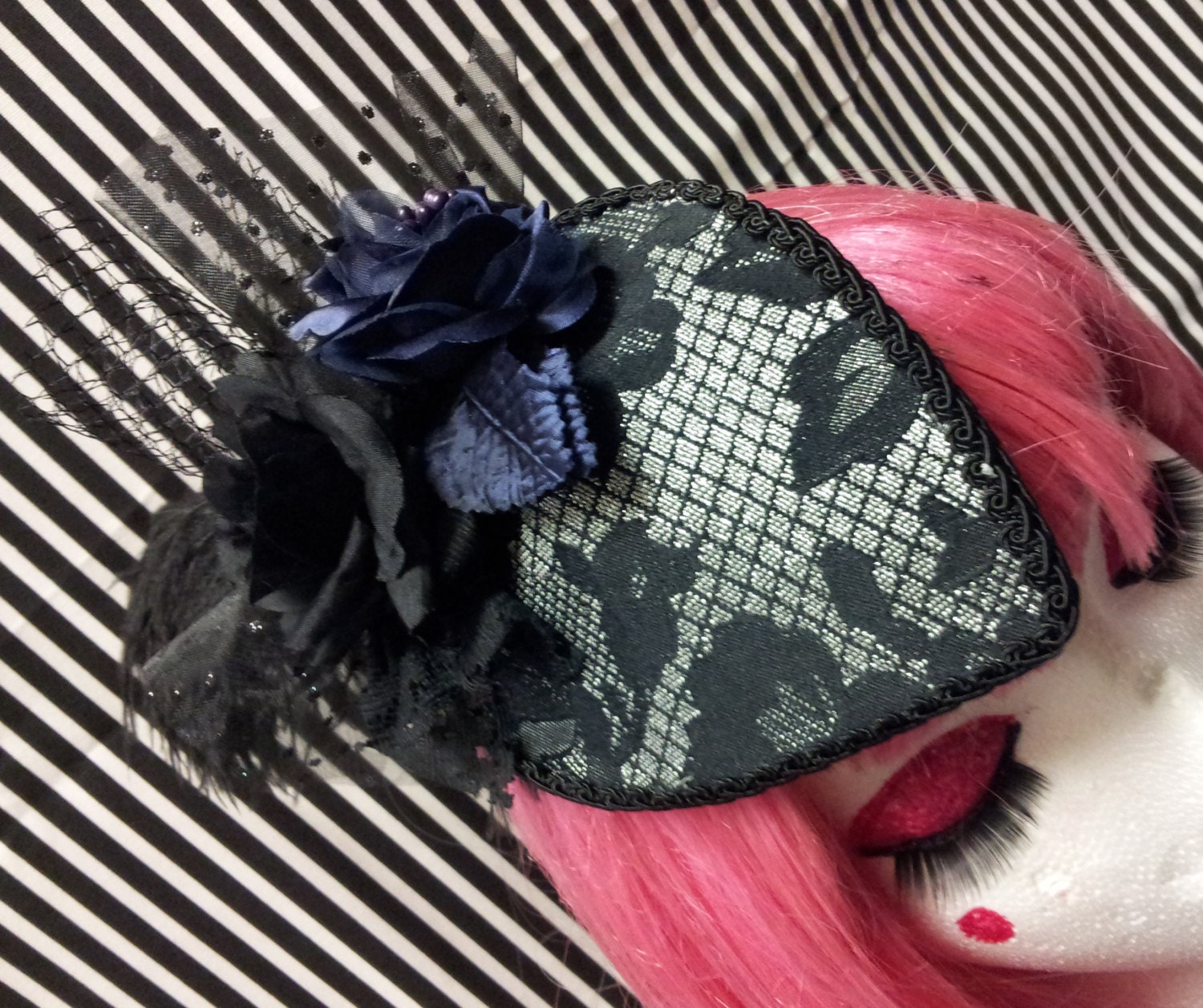 Silver Gray and Black Teardrop Fascinator Hat Burlesque Pin Up Lolita