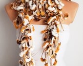 ON SALE White Mustard Yellow Brown Mulberry Handmade Scarf pompom scarf