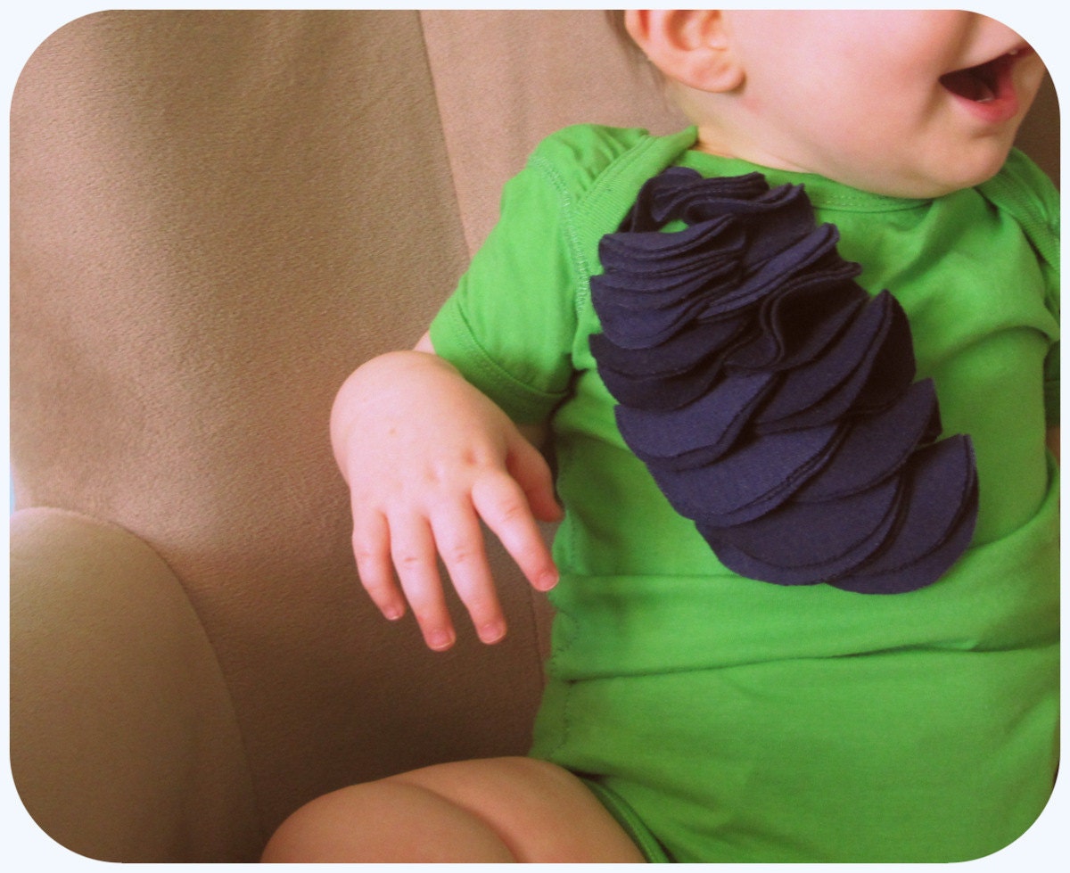 Stylish Baby Girl Bodysuit, Navy Petals On Grass Green, 6 Month, 12 Month, Preppy Style, Color Of The Year