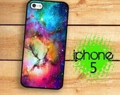 iPhone 5 Case Outer Space Nebula 2  / Hard Case For iPhone 5 Rainbow Stars and Glaxy Print. Plastic or Rubber Trim
