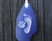 Footprint and Dog Paw Forever Friends on Ocean Blue beach Sea Glass pendant