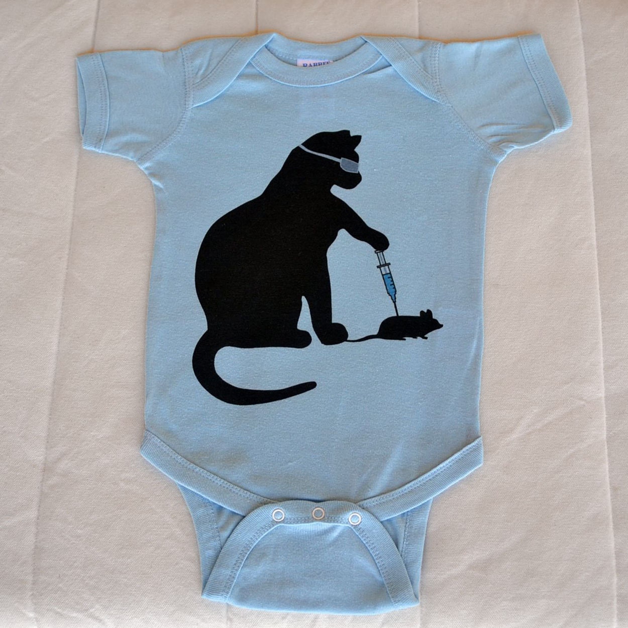 Cat Scientist - Mouse Injection - Onesie, Light Blue - 6mo, 12mo sizes