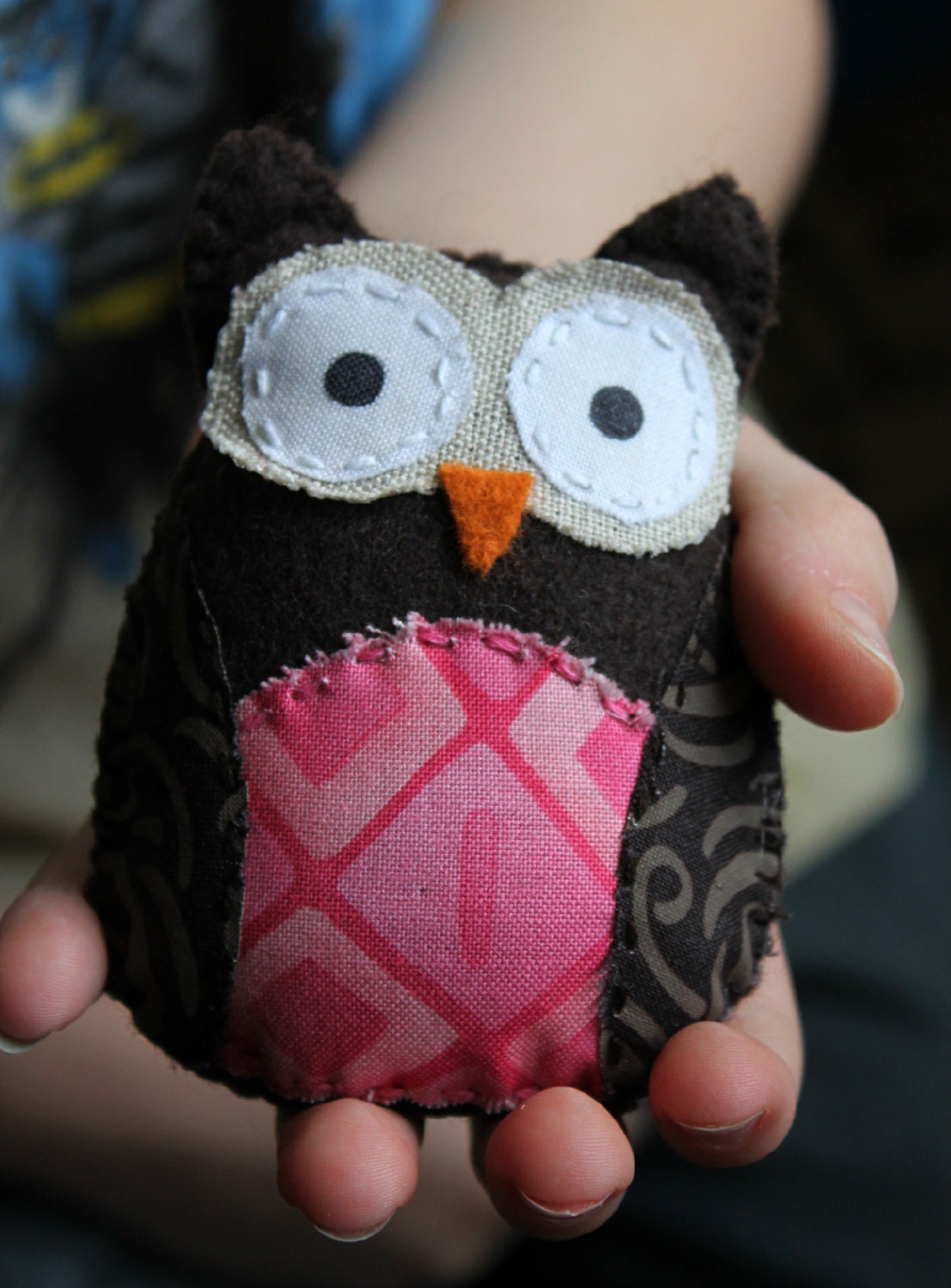 Hand Stitched- Pink Pocket Owlie Softie