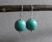 Teal Blue Stone Earrings / Blue Green Magnesite Earrings / Sterling Silver and Gemstone Bead Drop Earrings - Classic No. 36