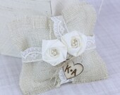 Personalized Rustic Ring Bearer Pillow Burlap Lace Country Wedding Pageboy (Item Number 130081)