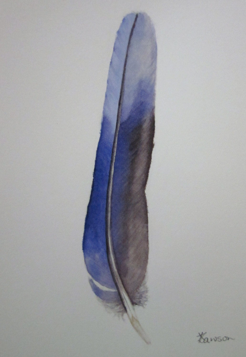 Intense blue rosella feather -- original watercolour painting
