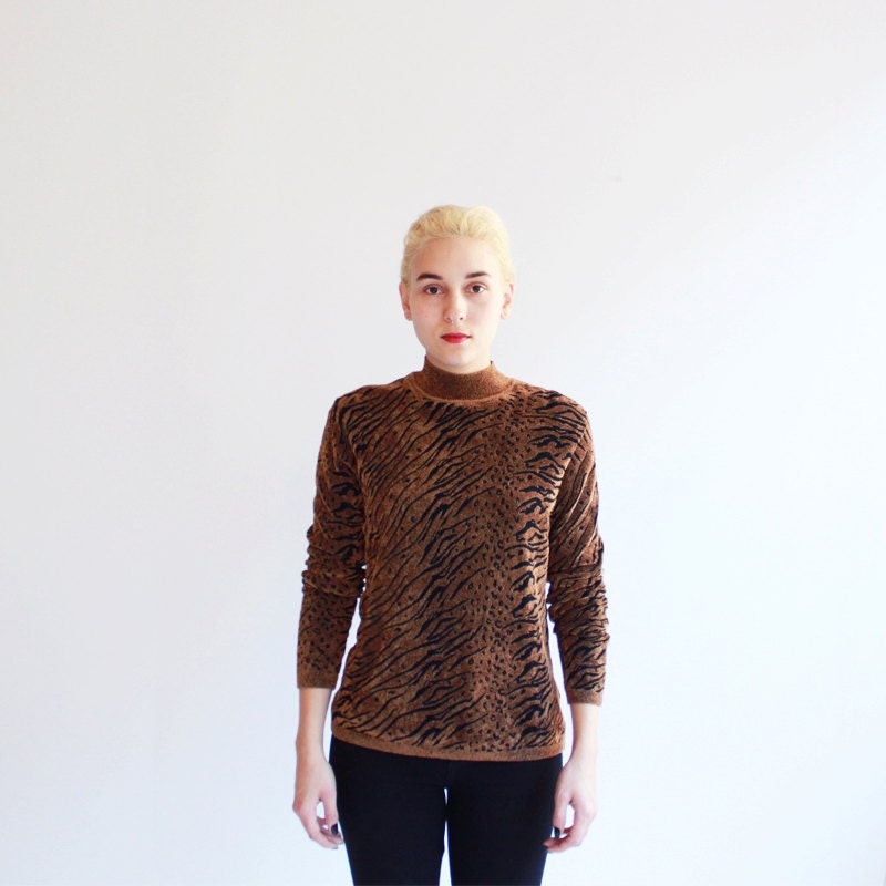 SALE - Leopard print sweater - burnout - 90's - medium - Caesar Pony Vintage