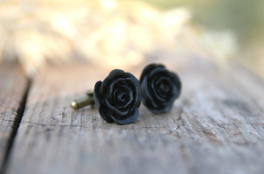Black Flower Cufflinks // Groom Gift // Best Man Gift //  Groomsmen Gift  // Vintage Wedding // Rustic Wedding