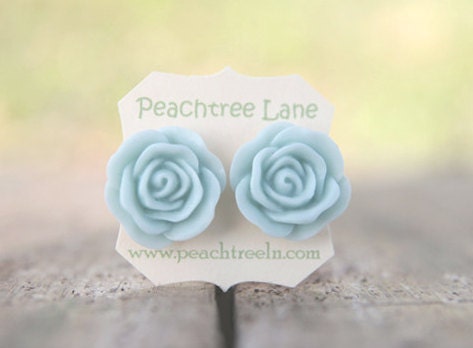 Large Baby Blue Rose Flower Stud Earrings // Bridesmaid Gifts // Maid of Honor Gifts // Something Blue