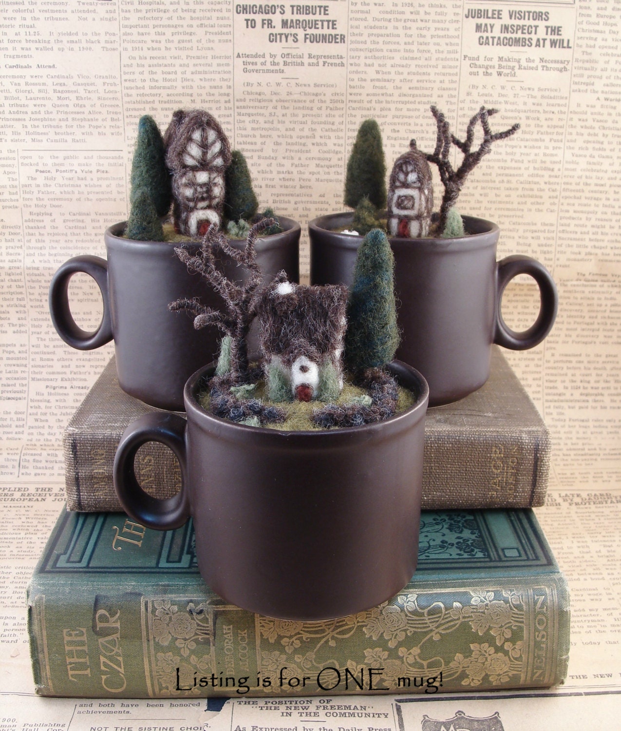ONE Needle Felted Teacup Chocolate Mug Tudor House Pincushion