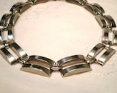 Vintage Necklace / Collar / Choker Metal Silver Tone Heavy Chunky Retro Art Deco 1980s Statement Runway