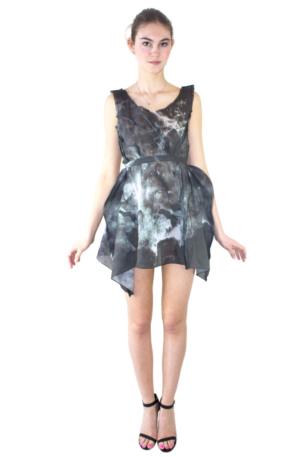 Dark Nebula Cotton Voile Spring Galaxy Dress.