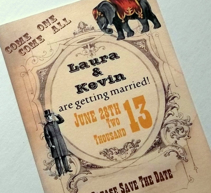 vintage Circus poster Wedding save the date Set of 20
