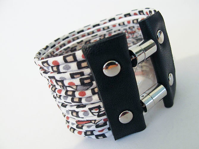 Wide Cuff Bracelet - size L-XL - Neutral Toned Soft Multi Strand Scarf Bracelet