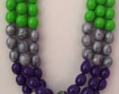 Handmade 18" Polymer Clay Triple Strand Green Apple, Puple and Grey Necklace