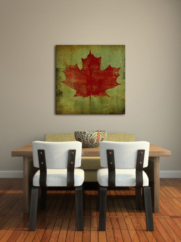 MAPLE LEAF Illustration on Canvas Panel 24x24x1.5 signed Gallery Wrapped Ready to Hang WALL Art