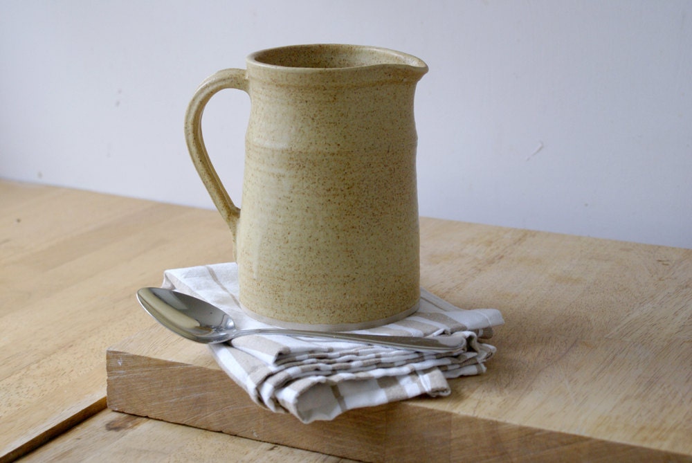 Tall ceramic pouring jug in natural brown - handmade stoneware pitcher
