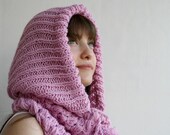 Free Shipping Pink Wool Hooded  Chunky Infinity LOOP Scarf  Cowl Mothers  Day gift Under USD75