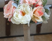 Real Touch Peonies and Roses Wedding Bouquet - Blush and Ivory Bridal Bouquet