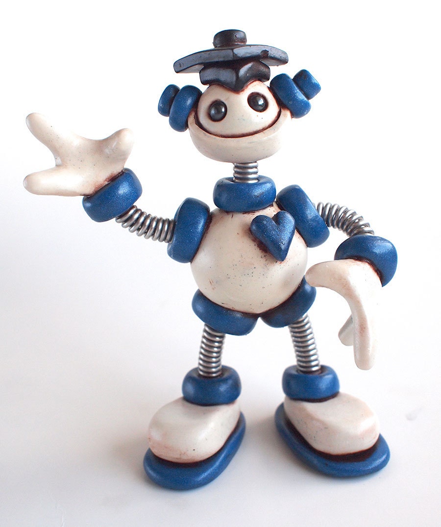 Custom Robot Graduation Sculpture - 4" inch grungy Grad Bot - Geeky Grad Gift Keepsake