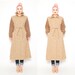 SALE 70s Coat - Tan Wool Belted Swing Trench Coat - 1970s Chunky Sweater Sleeve Military Jacket Long Coat - S M 6 8