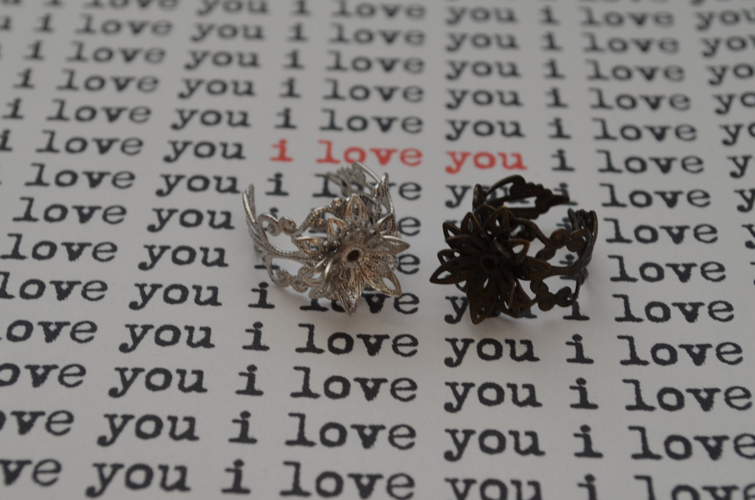 10pcs Antique bronze or Silver ornate, filigree Adjustable ring