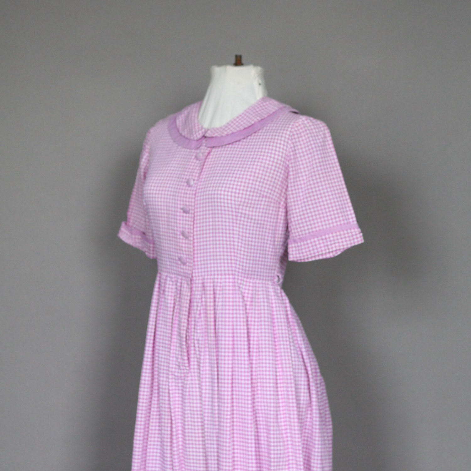 Vintage 60s Dress 1960s Purple Gingham Summer Cotton Day Dress Full Pletaed Skirt Small