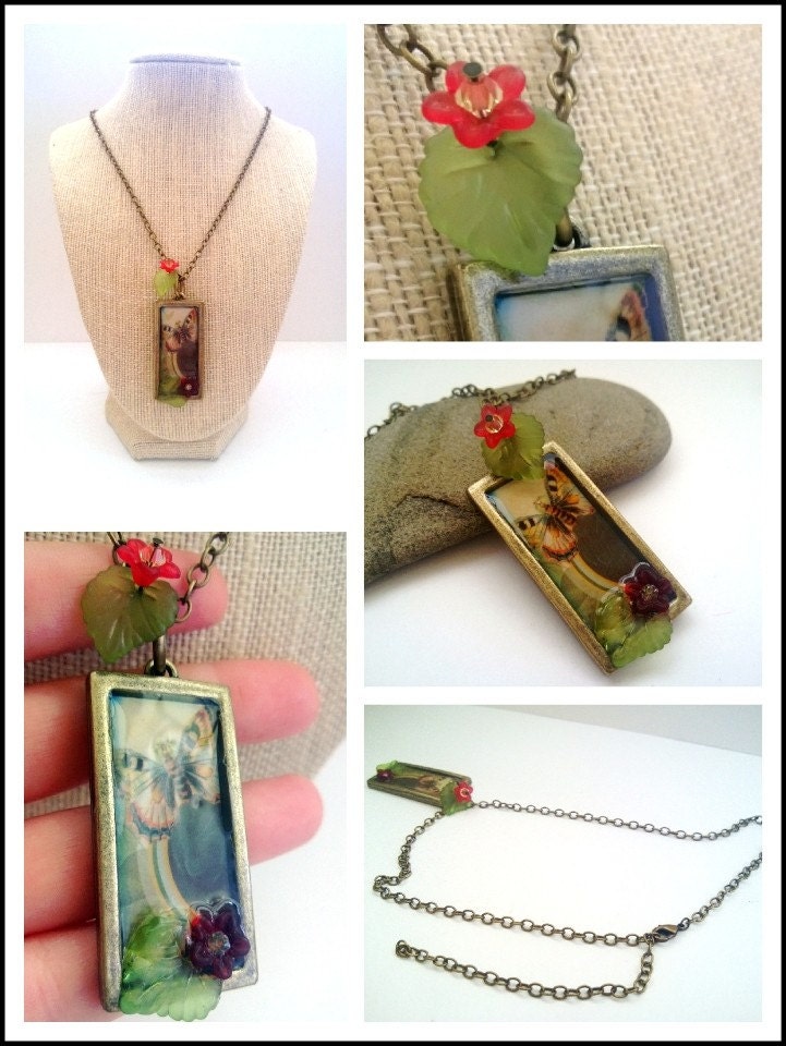 OOAK Butterfly and Flowers Necklace